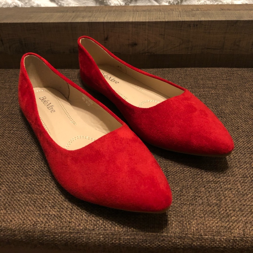 Red pointy toe flats - size 10